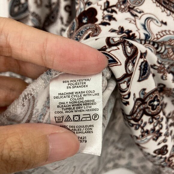 Ann Taylor size XL Brown White Paisley Stretch Knit Long Sleeve Pullover Top - Picture 7 of 9